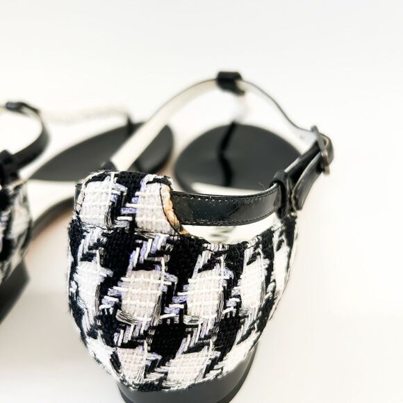 Chanel CC Sandals Tweed Patent Leather T Strap Flats Size Eu 39 - Picture 8 of 15